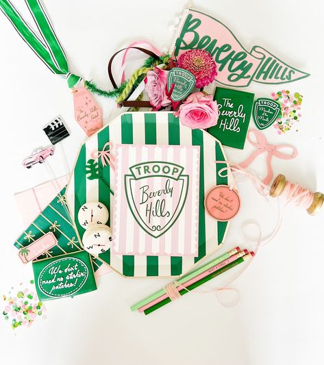 A moment for the FLATLAY! 🩷💚 Dont worry I still have lots of Troop Beverly Hills Party content coming, but can we take a moment for all the small shops who made this dream a reality! Tableware: @bonjourfete Personalized Pencils: @tennesseegirlgang Acrylics: @atomickraftworks Pennants and bows: @goldieletterco Printables and invites: @the.lettervee Cookies: @royallyiced Macroons: @mac_lab #flatlay #flatlaystyle #flatlays #troopbeverlyhills #troopbeverlyhillsparty #beverlyhillshotel #... Camp Beverly Hills Party, Troop Beverly Hills Costume, Beverly Hills Bid Day, Troop Beverly Hills Birthday Party, Troop Beverly Hills Party, Troop Beverly Hills Sleepover, Troop Beverly Hills Bachelorette, Shelley Long Troop Beverly Hills, Beverly Hills Movie