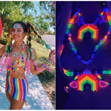 Trippy Streetwear, Kandi Outfits, Rave Vibe, Kandi Harness, Rainbowcore Fashion, Rave Harness, Kandi Projects, Clowncore Fashion, Pride Fits