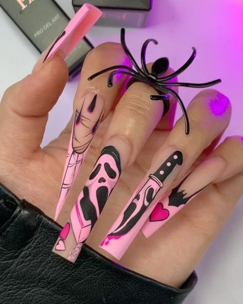 Halloween French Tip, Pink And Black Halloween, Holiday Themed Nails, Halloween Nail Ideas, Black Halloween Nails, Spooky Chic, Holiday Nail Designs, French Tip Acrylic Nails, Glow Nails