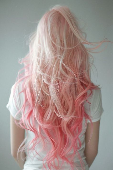 White To Pink Hair, Pink Mermaid Hair, Pretty Hair Colours, Strawberry Blonde And Pink Hair, Pink Ends Hair, Pink Gradient Hair, Pink Hair Dyed, White And Pink Hair, Hair Pink Color