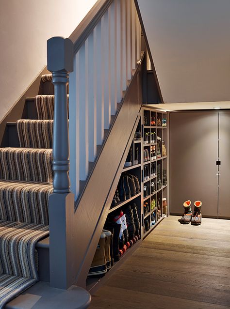 Under Stairs Cabinet, Shoe Storage Under Stairs, Smart Shoe Storage, Under Stair Storage Ideas, Living Room Under Stairs, Stair Storage Ideas, Understairs Cupboard, Stairs Cabinet, Under Staircase Ideas