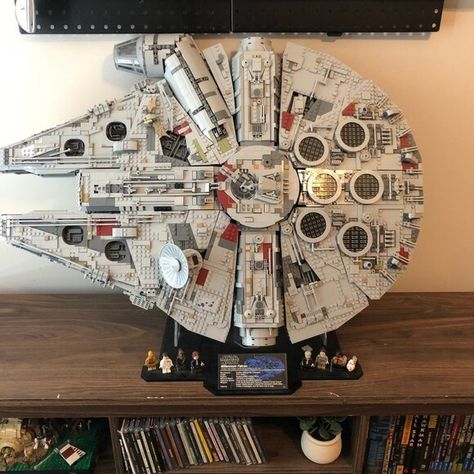 LEGO ucs millenium falcon and wicked brick stand Lego Millenium Falcon, Lego Ucs, Brick Display, Millenium Falcon, Lego For Kids, Lego Toys, Display Stand, Lego, Wicked