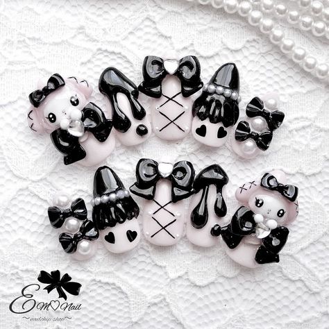 Blk Nails, Fake Nails Designs, Art Deco Nails, Jirai Kei, Girly Acrylic Nails, Pretty Gel Nails, Really Cute Nails, Soft Nails, Kawaii Nails