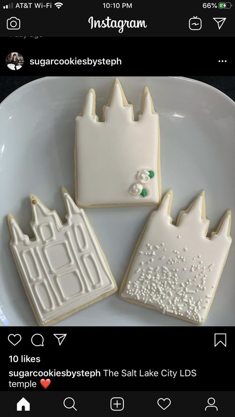 Temple Cookies, Temple Cookies Lds, Temple Sugar Cookies, Lds Christmas, Baptism Cookies, Activity Day Girls, Sugar Cookie Designs, Lds Temples, Icing Cookies