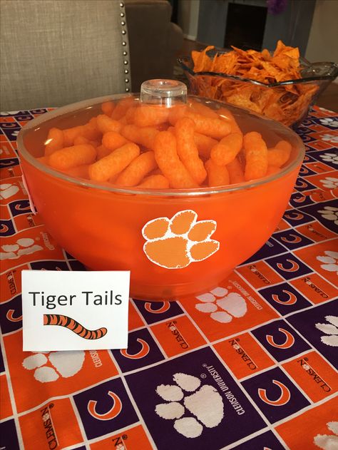 Tiger Centerpieces Table Decorations, Clemson Birthday Party Ideas, Tiger Food Ideas, Clemson Graduation Party, Clemson Birthday, Clemson Party, Clemson Tailgate, Garfield Birthday, Clemson Baseball