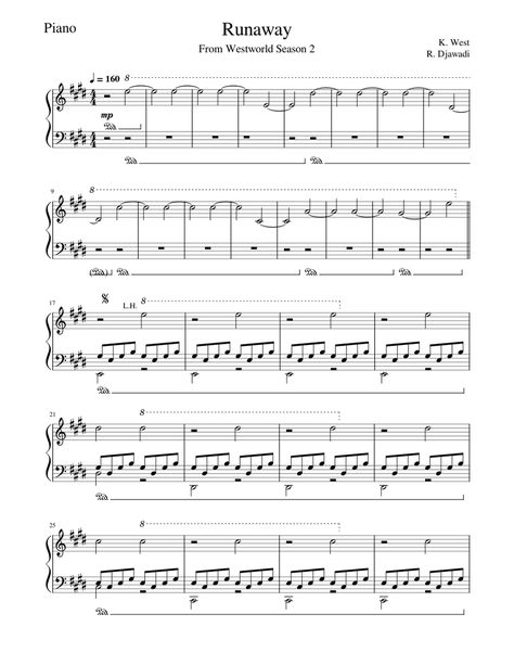 Runaway – Kanye West Sheet music for Piano (Solo) | Musescore.com Runaway Piano Sheet Music, Runaway Violin Sheet Music, Runaway Piano Kanye, Runaway Kanye West Piano Notes, Runaway Piano Notes, Runaway On Piano, Runaway Kanye West Piano, Kanye Runaway, Runaway Piano