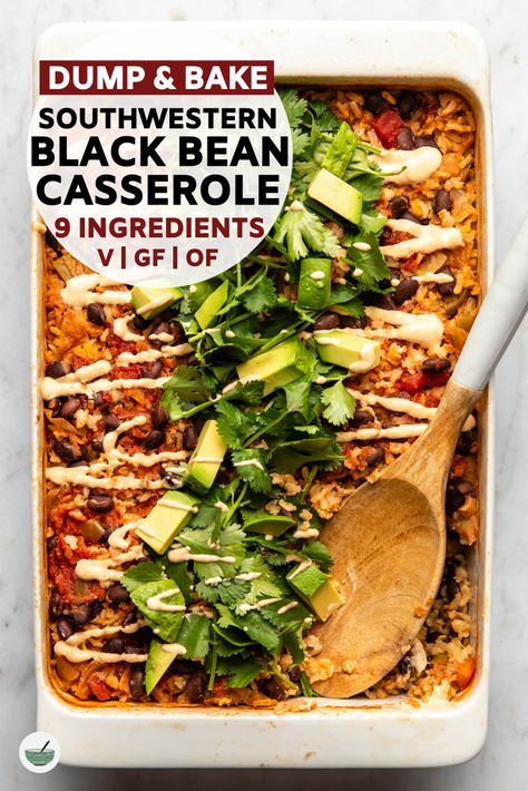 Southwestern Black Bean Casserole (Dump and Bake) - From My Bowl Vegan Casserole Recipes, Black Bean Casserole, Gluten Free Meal Prep, Dump And Bake, Vegan Casserole, Food Stamps, Bean Casserole, Vegan Dinner Recipes, Tempeh