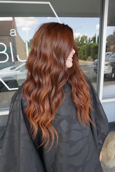 2 rows of 22” NBR extensions by Amber Patterson Brunette With Ginger Balayage, Loved In Color Hair, Red Hair From Brunette, Brunette To Ginger Hair, From Brunette To Red, Ginger Hair On Brunette, Amber Brunette Hair, Auburn Hair With Ginger Highlights, All Over Auburn Hair Color