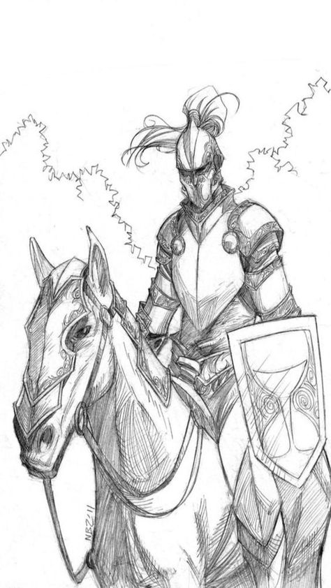 Medieval Knight Drawing, Horse Drawing Reference, Knight Sketch, Fantasy Knight, Knight Drawing, Knight On Horse, Medieval Drawings, Armor Drawing, Warrior Drawing