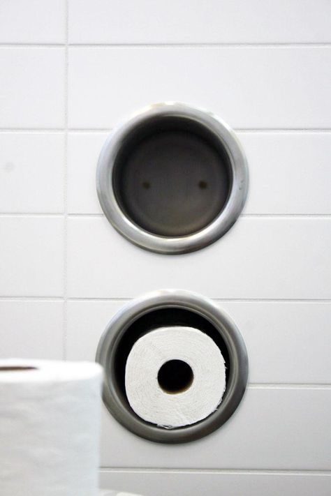 Recessed toilet paper holder... source: prison bathroom fixtures Recessed Toilet Paper Holder, Toilet Paper Storage, Paper Roll Holders, Paper Holders, Lazy People, Diy Bathroom Decor, Bathroom Redo, Paper Storage, Bathroom Toilet