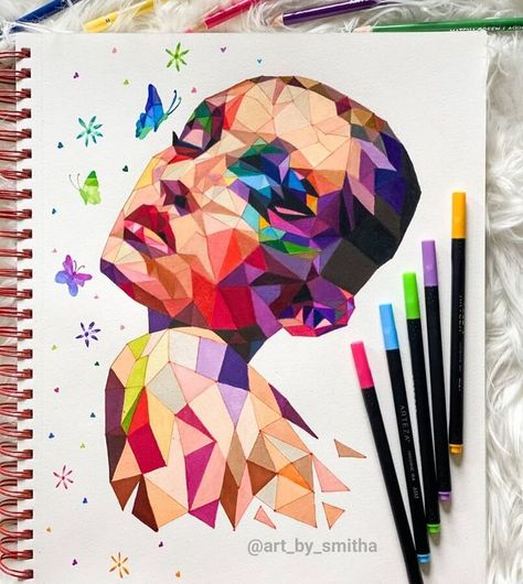 Imaginative Drawing Pencil Colours Art Drawings, Cubist Drawing, Color Markers Art, Pencil Colour Painting, Geometrical Art, Pencil Drawing Images, Abstract Pencil Drawings, Wpap Art, Drawing Realistic