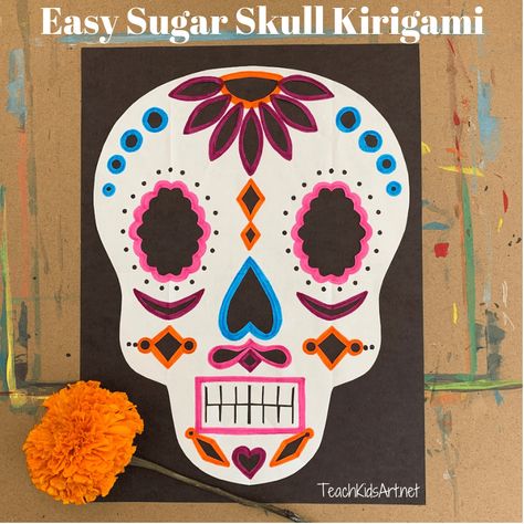 November Projects, Skull Template, Multicultural Art, Day Of The Dead Art, Colored Sugar, Homemade Art, Day Of The Dead Skull, School Learning, Kid Art