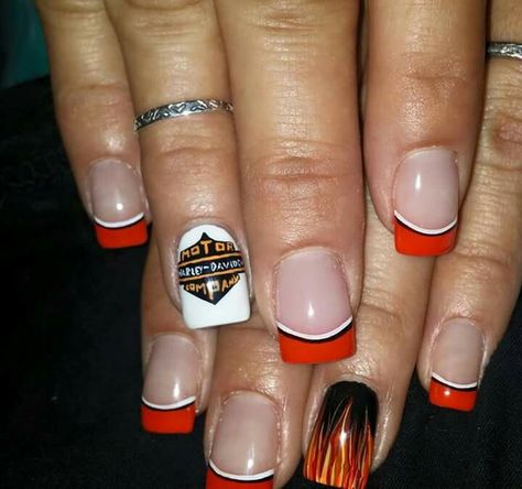 Biker Nails Designs Harley Davidson, Biker Nails Designs, Biker Nails, Harley Nails, Harley Davidson Jewelry, Fake Nails Designs, Infinity Tattoos, Nail Idea, Nail Photos