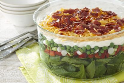 Seven Layer Salad - My Food and Family Dinner Veggies, Lettuce Salads, Low Carb Veggie, Frozen Cooked Shrimp, 7 Layer Salad, Potluck Salad, Layer Salad, Seven Layer Salad, Simple Snacks