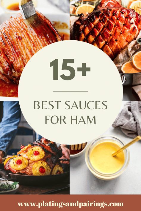 When you're serving ham, a flavorful sauce can take it to the next level. Here's 15+ tasty sauces for ham. Sauce For Spiral Ham, Sauce For Thanksgiving Ham, Christmas Ham Steak, Mustard Sauce For Ham Easy, Ham Sauce Recipe Mustard, Sauces For Ham Slices, Sauces For Baked Ham, Ham Dressing Recipe, Marinade For Ham