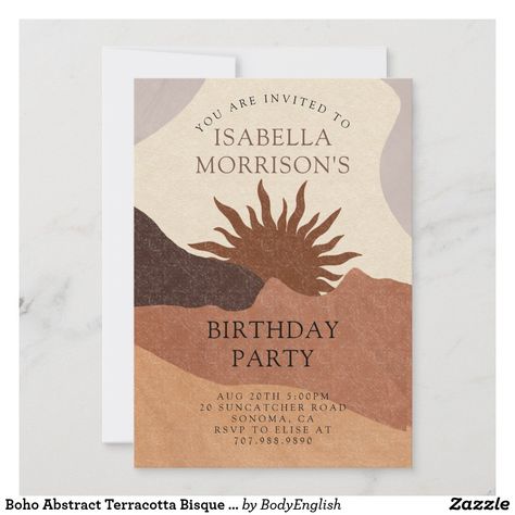 Boho Abstract Terracotta Bisque Birthday Invitation Crab Feed, Earthy Terracotta, Best Birthday Party Ideas, Party Games Birthday, Unique Party Themes, Desert Mountains, Ice Cream Social, Fun Birthday Party, Invitations Birthday