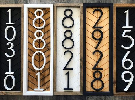 Vertical Address Sign address plaque house numbers house | Etsy House Numbers Diy, Herringbone Wood, Wooden Numbers, House Number Sign, Address Plaque, Home Sign, Custom Wood Signs, Address Sign, House Numbers