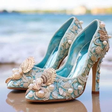 Mermaid Heels, Siren Costume, Mermaid Shoes, Sea Dress, Fine Art Textiles, Motorcycle Aesthetic, Mermaid Diy, Under The Sea, Fashion Shoes