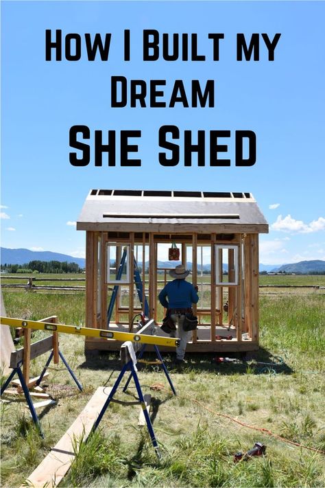 I show you photos of construction steps it took to build my DIY She Shed. I used reclaimed 100 year old windows, barnwood from Montana and an old barn door. I use it as an art studio and it's my dream studio! Placed in the Jackson Hole, WY valley, it's build in a rustic style to fit with the surroundings. #diysheshed #diyartstudio #sheshed #rusticsheshed #rusticartstudio #artstudio Rustic Art Studio, Rustic She Shed, She Shed Art Studio, Shed Art Studio, Diy She Shed, Reclaimed Windows, Shed Windows, Recycled Door, Old Barn Doors