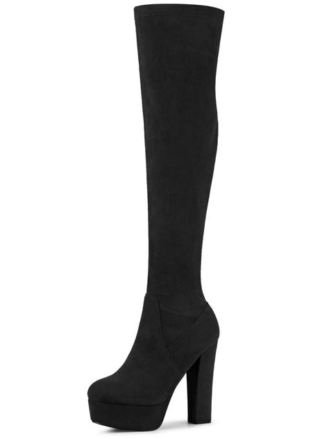 PRICES MAY VARY. [ Material ]:3 colors: Black, Green, Burgundy Faux Suede Upper; Rubber sole; ABS Heel [ Heel Height ]: 5.1‘’ (approx 13 cm); Platform Height: 1.5'' (approx 4 cm) [FEATURES ]: Over Knee High Boots, Platform, Block High Heel, Thigh High Boots, Lightly Padded [ Good for Various Occasions]: Convenient to Wear. The side zipper design makes the over-the-knee boots easy to take on and off [ Match ]: These winter boots go well with jeans, dresses, jackets, sweaters, etc. A perfect choic Black Heel Boots Knee High, Black Knee High Heel Boots, How To Wear Thigh High Boots, Velvet Thigh High Boots, Halloween Costume Boots, Knee High Boots Platform, High Boots Platform, Over Knee High Boots, Long Black Boots