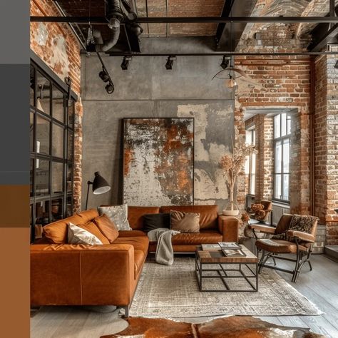 Loft Color Palette, Industrial Chic Living Room, Industrial Loft Apartment, Loft Apartment Industrial, Industrial Farmhouse Living Room, Elephant House, Brooklyn Loft, Soft Industrial, Industrial Style Living Room