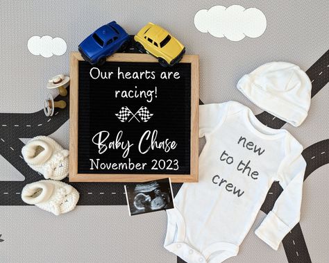 Pregnacy Announcement, Mom Pregnancy Announcement, Racing Baby, Pregnant With Boy, Gender Reveal Announcement, Pregnancy Gender, Pregnancy Announcement Template, Pregnancy Gender Reveal, Fun Baby Announcement