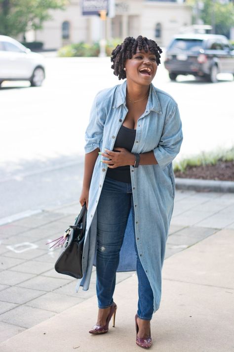 SUMMER FALL TRANSITION DENIM DUSTER - PRIIINCESSS Denim Duster Jacket, Sweater Duster Outfit, Summer Fall Transition, Duster Outfit, Thrift Board, Tube Top Outfits, Denim Duster, Sweater Duster, Duster Jacket