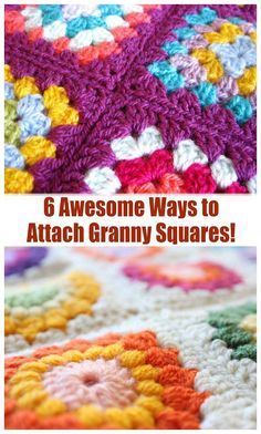 There are almost as many ways to join granny squares as there are patterns for these traditional blanket designs. Sometimes you'll be looking for the quickest and easiest method for joining granny squares, sometimes you'll be after something that adds its own special finishing touch to the look of your project. Learn here how to attach granny squares in 6 different simple ways. #crochet #aboutcrochet #grannysquares #crochetgrannysquares #joingrannysquares Attach Granny Squares, Join Granny Squares, Crochet Joining, Joining Crochet Squares, Joining Granny Squares, Sunburst Granny Square, Granny Square Haken, Granny Square Tutorial, Granny Square Projects