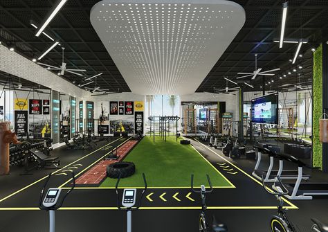 Gym 3d Design, Gym Interiors Modern, Modern Fitness Gym Interior Design, Modern Gym Aesthetic, Gym Concept Design, Personal Training Gym Design, Crossfit Design Interior, Commercial Gym Interior Design Ideas, Personal Gym Design