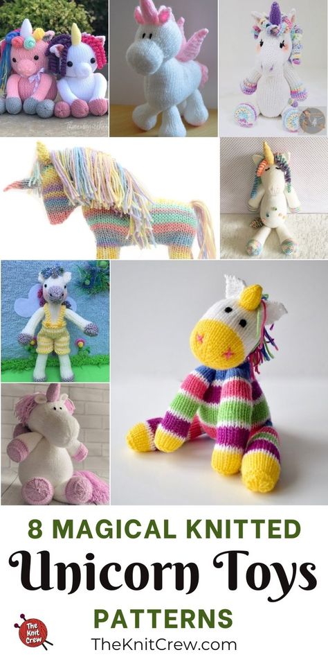 8 Magical Knitted Unicorn Toy Patterns For Your Little Girl. Knitted Unicorn Toy Patterns For Your Little Girl curated by The Knit Crew. Unicorn Knitting Pattern Free, Knitted Unicorn Pattern Free, Knitted Unicorn, Unicorn Knitting Pattern, Magic Loop Knitting, Knitted Heart Pattern, Farm Nursery Theme, Deer Pattern, Unicorn Pattern