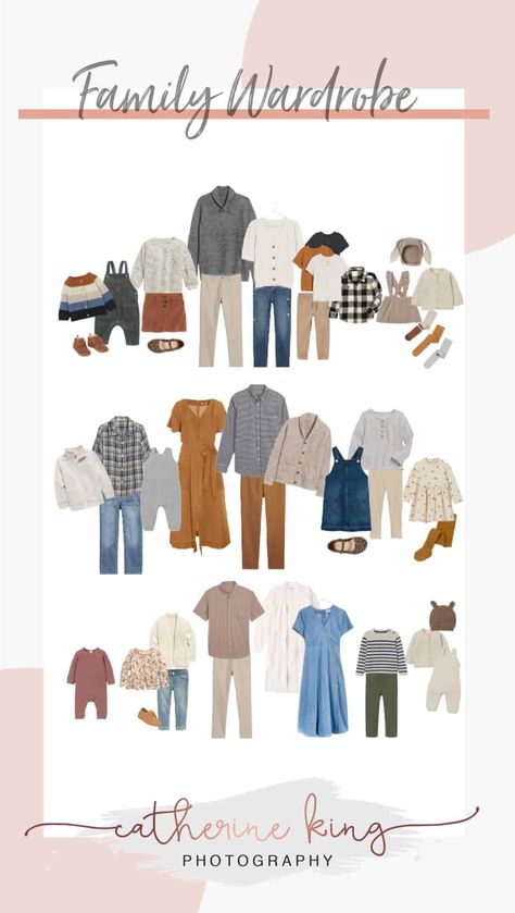 Client Wardrobe Guide, Family Wardrobe For Pictures, Photography Wardrobe Guide, Photoshoot Clothing Ideas Family, Family Photo Wardrobe Ideas, What To Wear To Photoshoot, What To Wear To A Photoshoot, What To Wear Photoshoot Family, Fall Photoshoot Outfits Family Neutral