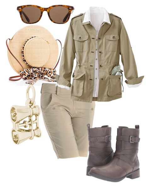 "plus size safari guide #costume" by aleger-1 on Polyvore featuring ToyShades, Rembrandt Charms, Nancy Lopez, Clarks and TravelSmith Safari Costumes Women, Safari Theme Party Outfits Women, Jungle Safari Costume Women, Diy Safari Costume, Womens Safari Costume, Safari Hunter Costume, Safari Costume Women, Safari Guide Costume Women, Safari Costume