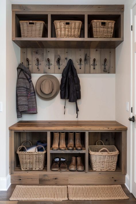 Use these innovative methods to store your shoes so that you never have to trip over a loose sneaker again! Diy Shoe And Coat Rack, Coats And Shoes Storage, Mudroom Hat And Glove Storage, Outdoor Porch Shoe Storage Ideas, Shoe And Jacket Storage Entry Ways Diy, Winter Coat Storage Ideas, Porch Shoe Storage Ideas, Mud Room Shoe Rack, Small Boot Room