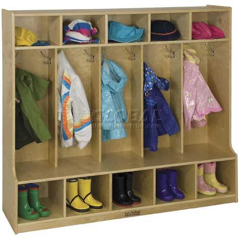 School Furniture | Preschool Lockers | ECR4Kids® 5-Section Birch Coat Locker with Bench, 54"W x 13"D x 48"H | B991295 - GlobalIndustrial.com Preschool Cubbies, Wide Coat, Kids Locker, Daycare Furniture, Dress Storage, Home Lockers, Accent Storage, Cubby Storage, Classroom Furniture