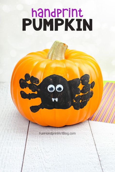 Handprint Pumpkin Painting Designs for Toddlers and Preschoolers - Spider Print Pumpkin Painting With Toddlers, Pumpkin Painting Ideas For Toddlers, Painting Ideas For Toddlers, Handprint Pumpkin, Pumpkin Painting Designs, Spider Painting, Pumpkin Designs Painted, Creative Pumpkin Painting, No Carve Pumpkin Decorating