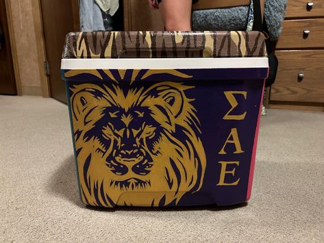 Sae Frat Cooler, Sae Cooler, Formal Cooler Ideas, Formal Cooler, Fraternity Coolers, Cooler Ideas, Frat Coolers, Cooler Painting, Sorority Shirts