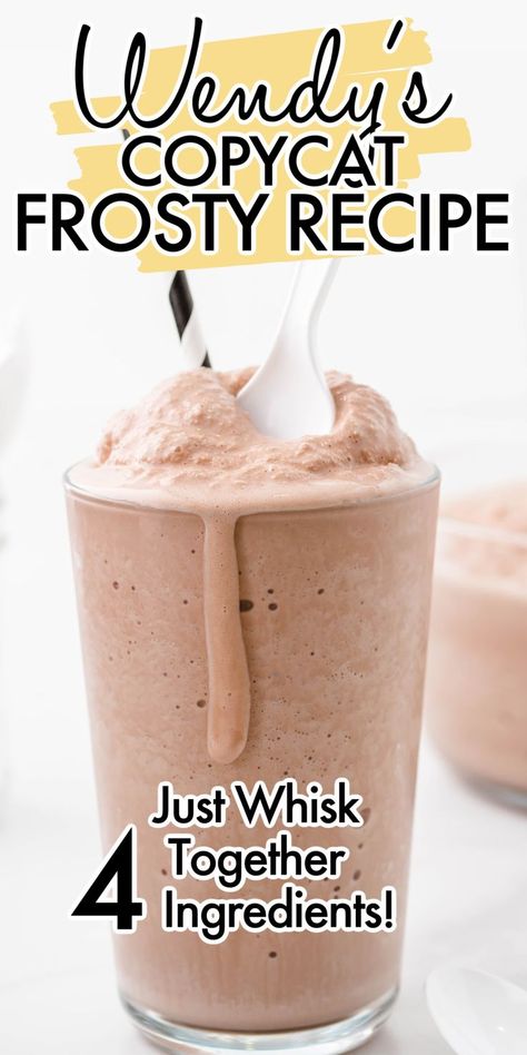 Do you ever just crave a Wendy’s Frosty because I know I do, and you can skip the drive-thru line with this homemade copycat recipe. Four simple ingredients are all that you need to make this milkshake that chocolate lovers won’t be able to resist. Ww Wendys Frosty, Copycat Wendy’s Chocolate Frosty, Wendy’s Frosty Copycat Recipe, Wendy’s Copycat Frosty, Wendy’s Chocolate Frosty Recipe, Wendys Frostie Recipe, Wendy’s Frosty Copycat, Diy Wendy’s Frosty, Wendy Frosty Recipe