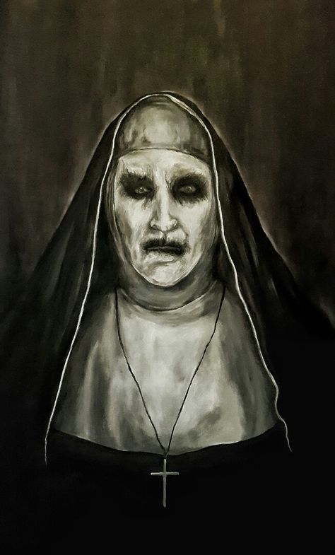 The Nun Paintings, Nun Custom, Nun Painting, The Nun Valak, Bonnie Aarons, Horror Drawing, The Nun, Black Paper Drawing, Horror Lovers