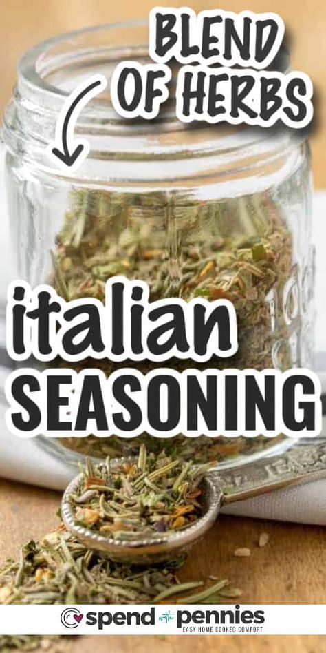 Italian Seasoning combines dried herbs and spices, making it a fantastic addition to pasta sauces, marinades, and chicken, beef, or pork dishes of your choice. Its versatility shines when you use it with grilled vegetables, sprinkle it on pizza, or add it to soups and sauces. The flavor possibilities are limitless! #italianseasoning #homemade #seasoning #spendwithpennies Italian Seasoning Recipe, Homemade Italian Seasoning, Homemade Spice Mix, Spice Blends Recipes, Spice Mix Recipes, Homemade Spice Blends, Diy Spices, Italian Spices, Pasta Sauces