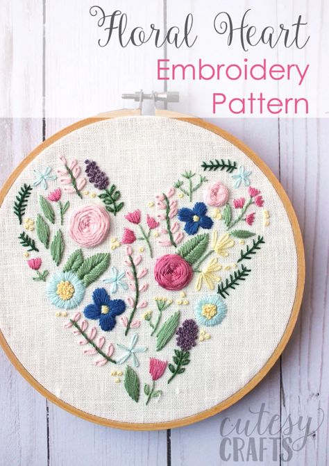 Floral Heart Embroidery Pattern Medical Embroidery, Floral Heart Embroidery, Free Hand Embroidery, Hand Embroidery Patterns Free, Embroidery Hearts, Floral Embroidery Patterns, Heart Embroidery, Hardanger Embroidery, Hand Embroidery Tutorial