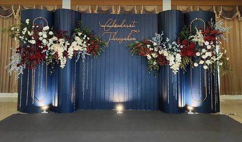 Blue Maroon Wedding, Blue Red Wedding, Engagement Stage Decoration, Chinese Wedding Decor, Reception Stage Decor, 60th Birthday Decorations, Wedding Stage Backdrop, Wedding Stage Decor, Simple Wedding Decorations