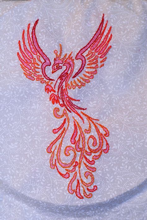 Phoenix embroidery I made for my partner in a craft swap. Fenix Bird, Phoenix Embroidery, Bird Embroidery, My Partner, A Craft, Phoenix, Embroidery