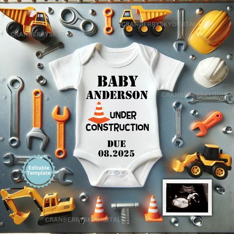 Construction Baby Announcement Digital Under Construction Pregnancy Announcement Construction Baby Reveal Construction Worker Gift Dad To Be Baby Announcement Digital, Baby Ultrasound, Building And Construction, Parenting Goals, Dad To Be, Mom Photos, Construction Theme, Baby Announcements, Birth Details