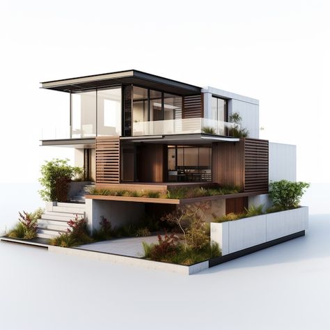 Free Photo | 3d house model with modern architecture Small House Front Design, 3d House, Architectural Design House Plans, Modern Villa, Image 3d, House Design Photos, House Front Design, Beautiful Villas, Villa Design