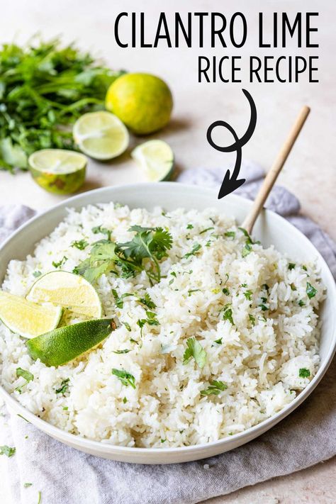 Just like at Chipotle, basmati rice is cooked up perfectly with garlic, lime zest, lime juice and some fresh chopped cilantro. Makes a great side dish for Mexican or Asian cuisines. Cilantro Rice Chipotle, Chipotle Cilantro Lime Rice, Cilantro Rice Recipe, Best Rice Recipe, Cilantro Lime Rice Recipe, Lime Rice Recipes, Corn Salsa Recipe, Cilantro Rice, Lime Rice