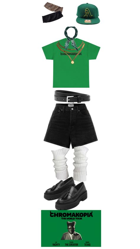 #chromakopia #tylerthecreator #outfitinspo #concert #album #green #tylerstyle #pinterest #new #outfit Tyler The Creator Fashion, Tyler The Creator Outfits, Concert Makeup, Hair Advice, Concert Looks, Concert Fits, Tyler The Creator, Cute Fits, Concert Outfit