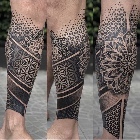 Sleeve Tattoos For Guys Geometric, Geometric Tattoo Design Men Leg, Geometric Sleeve Tattoos Mens Arm, Mens Geometric Tattoo, Geometric Mandala Tattoo Men, Legs Tattoo Men Ideas Design, Mandala Tattoo Leg Sleeve, Leg Mandala Tattoo, Geometric Mandala Tattoo Design Men