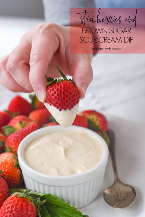 Strawberries with Sour Cream and Brown Sugar is one of those food combinations that may surprise you but your are going to love!  It is a healthy and delicious treat that is perfect for snacking or part of a brunch or breakfast. #brownsugar #sourcream #strawberries #brunch #recipe #easy Brown Sugar Dip, Strawberry Fruit Dips, Sour Cream Uses, Cream Cheese Coffee Cake, Sour Cream Dip, Fruit Dips Recipes, Food Combinations, Brown Sugar Recipes, Cream Dip