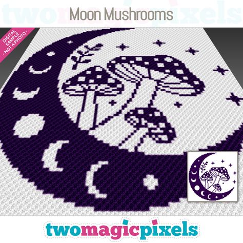 Crochet Moon Blanket Pattern Free, C2c Free Crochet Patterns, Mushrooms Crochet, Magic Pixels, Goth Crochet, Cross Stitch Knitting, Crochet Pour Halloween, C2c Crochet Pattern Free, Sc Crochet