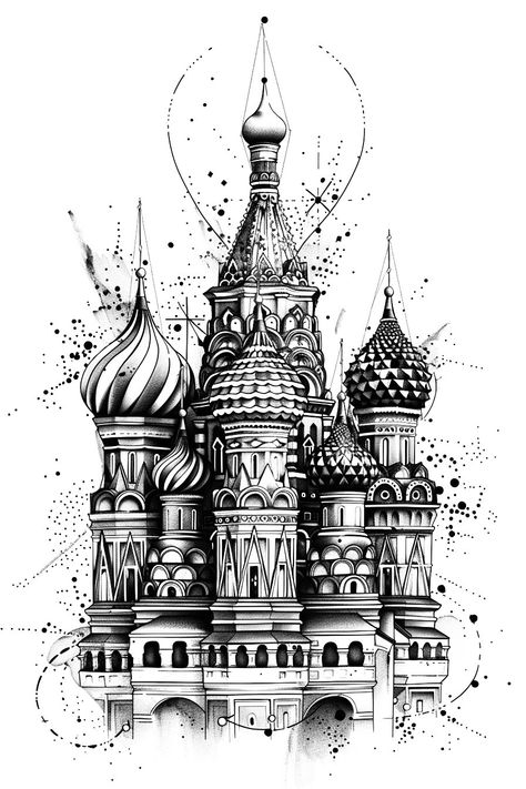 Ink your love for Moscow with this intricate tiny lines tattoo design! 🇷🇺✨ Embrace the art of black ink and let your skin tell a Russian story. #tattoo #tinylinestattoo #ink #blackink 💉🖤 Explore the beauty of Moscow in every line! 🏰💫 Russian Cathedral Tattoo, Russian Style Tattoo, Russian Tattoo Traditional, Soviet Tattoo, Lines Tattoo Design, Russia Tattoo, Russian Symbols, Cathedral Tattoo, Russian Prison Tattoos